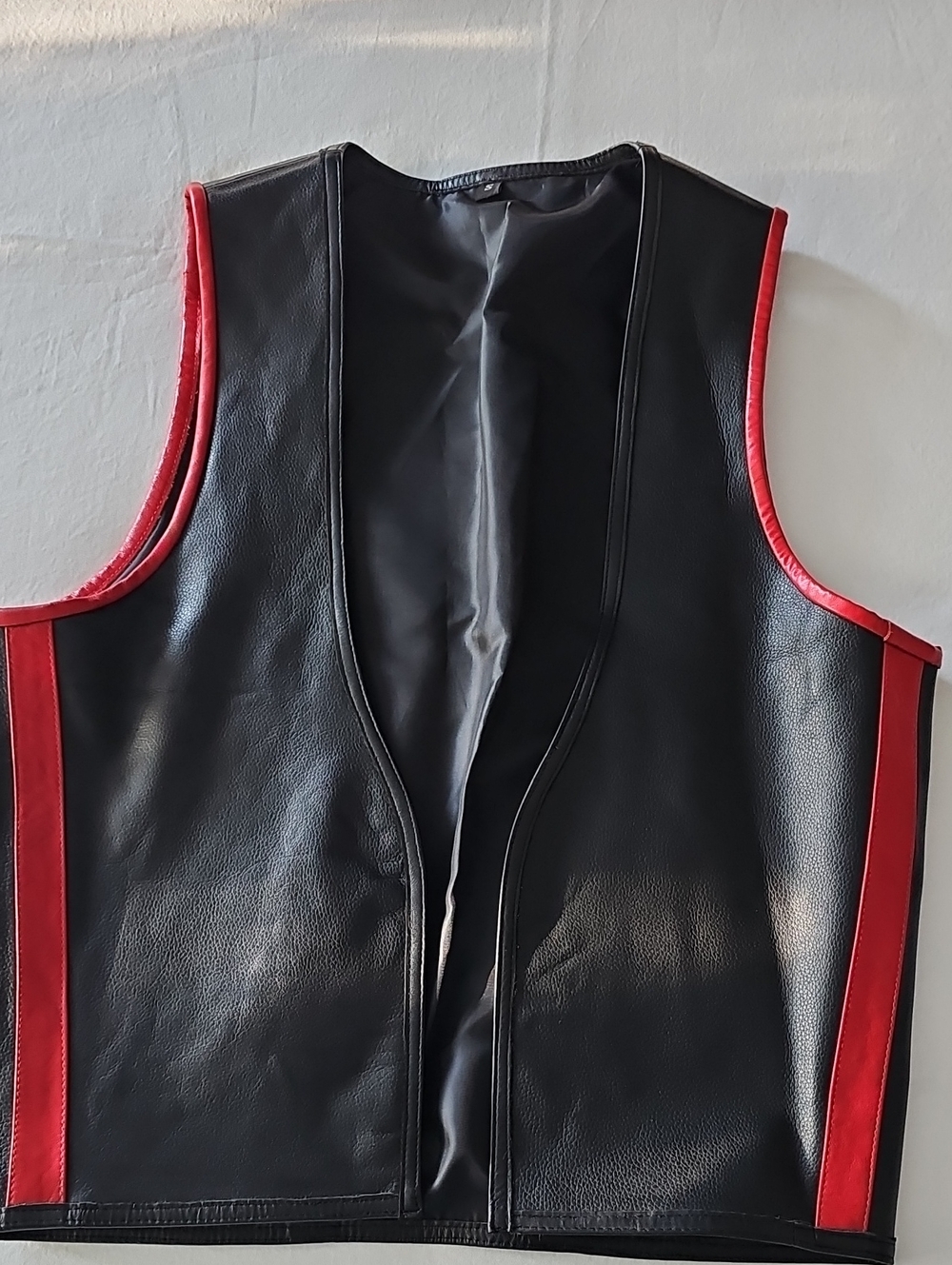 Black & Red Leather Bar Vest